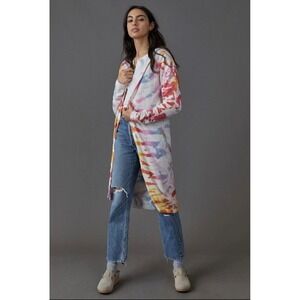 Anthropologie Electric Yoga Tie Dye‎ Longline Hooded Cardigan XS Sweater Coat